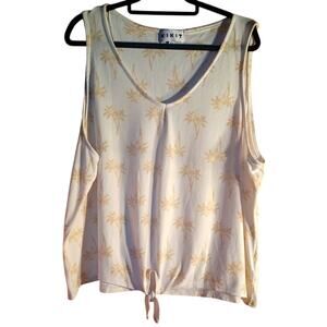 Kikit Cream Tank Top with Beige Palm Trees V-Neck Tie in Front Womens 3X Summer